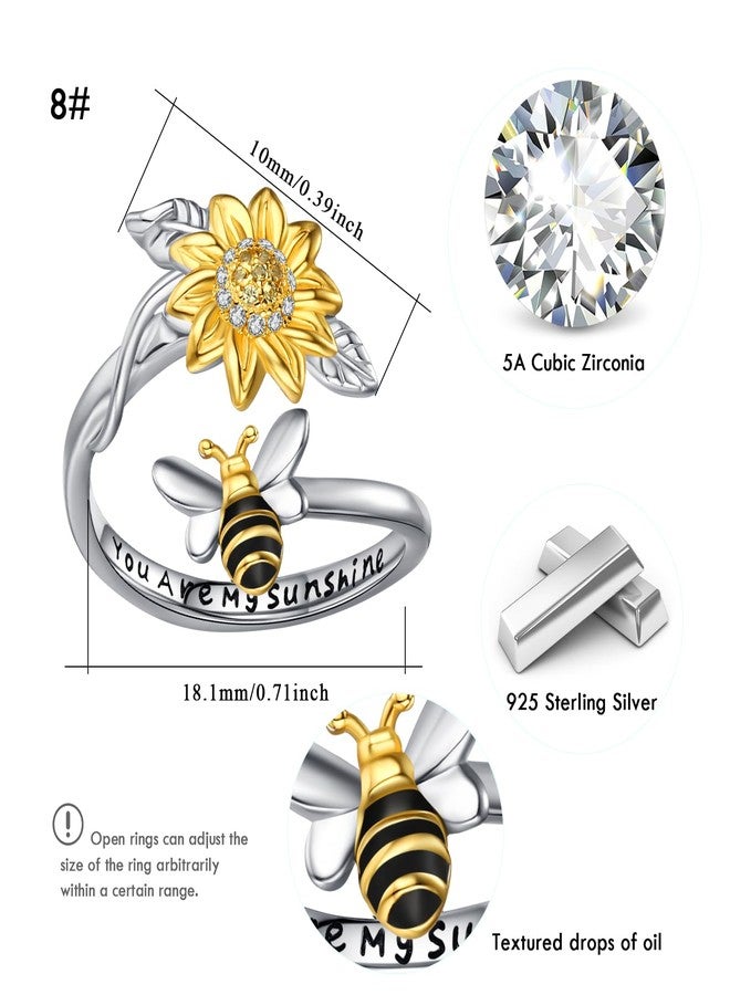 Cuoka Sunflower Ring,S925 Sterling Silver Believe Bea You Are My Sunshine Rings Flower Jewelry for Women - Image 2