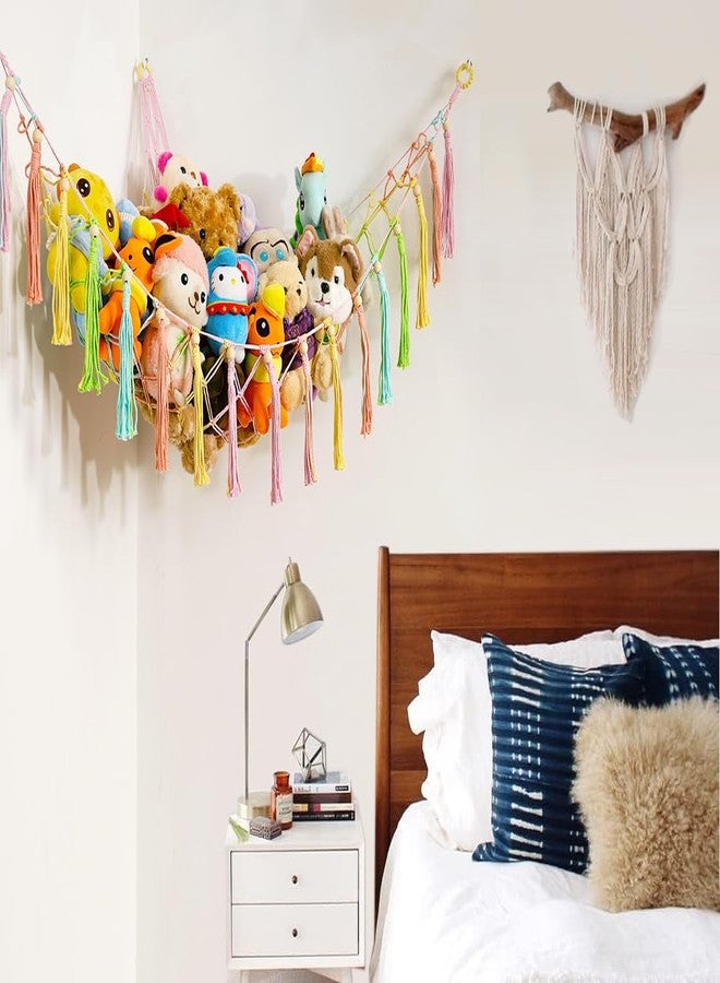 YKBU Stuffed Animals Hammock Corner Hanging Net with Wooden Beads Macrame Stuffed Animal Storage Ideas Plush Holder Toy Organizer for Boho Nursery Playroom Bedroom Kids Room Decor (Colorful, X-Large) - Image 4