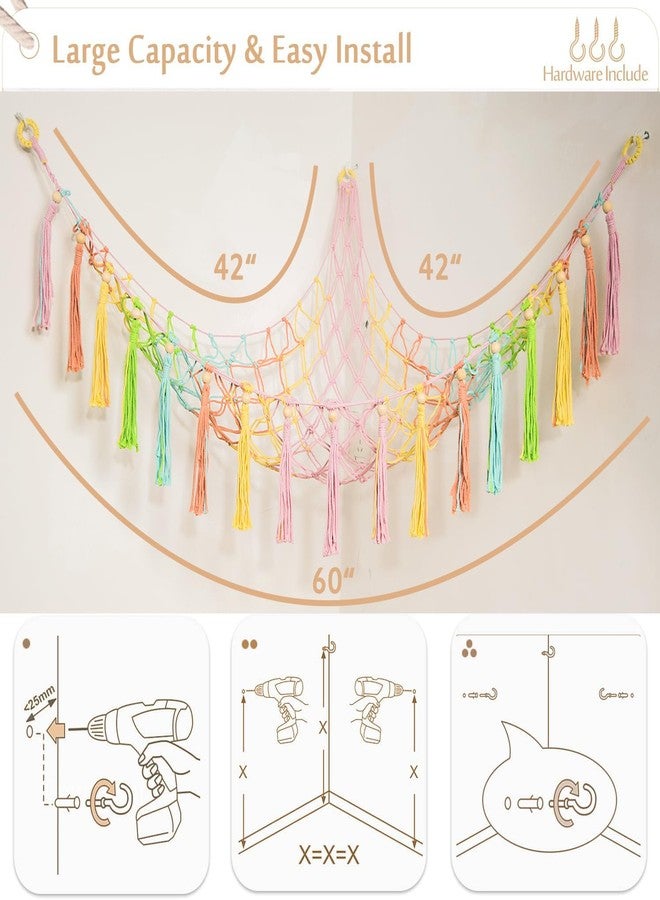 YKBU Stuffed Animals Hammock Corner Hanging Net with Wooden Beads Macrame Stuffed Animal Storage Ideas Plush Holder Toy Organizer for Boho Nursery Playroom Bedroom Kids Room Decor (Colorful, X-Large) - Image 3