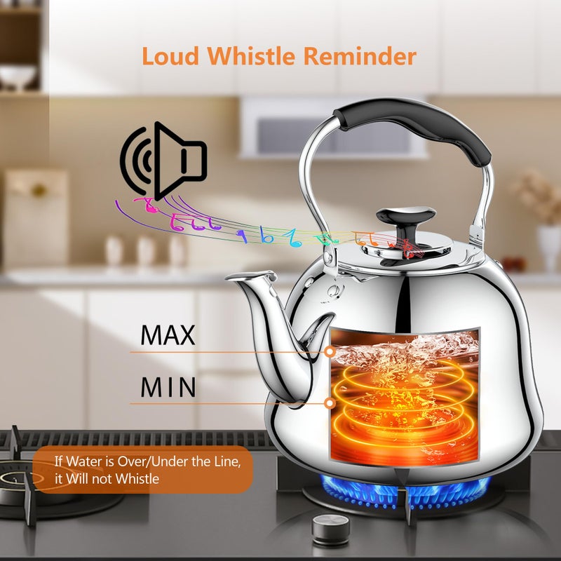 Weftnom 2L Whistling Stovetop Tea Kettle - Food Grade Stainless Steel Teapot with Fast Boil, Wide Mouth, Folding Handle, Ideal for Stove Top â€“ Perfect for Tea, Coffee & Hot Water, Mirror Finished - Image 5
