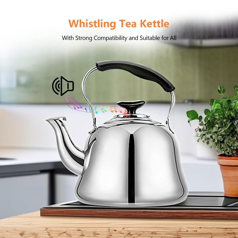 Weftnom 2L Whistling Stovetop Tea Kettle - Food Grade Stainless Steel Teapot with Fast Boil, Wide Mouth, Folding Handle, Ideal for Stove Top â€“ Perfect for Tea, Coffee & Hot Water, Mirror Finished - Image 2