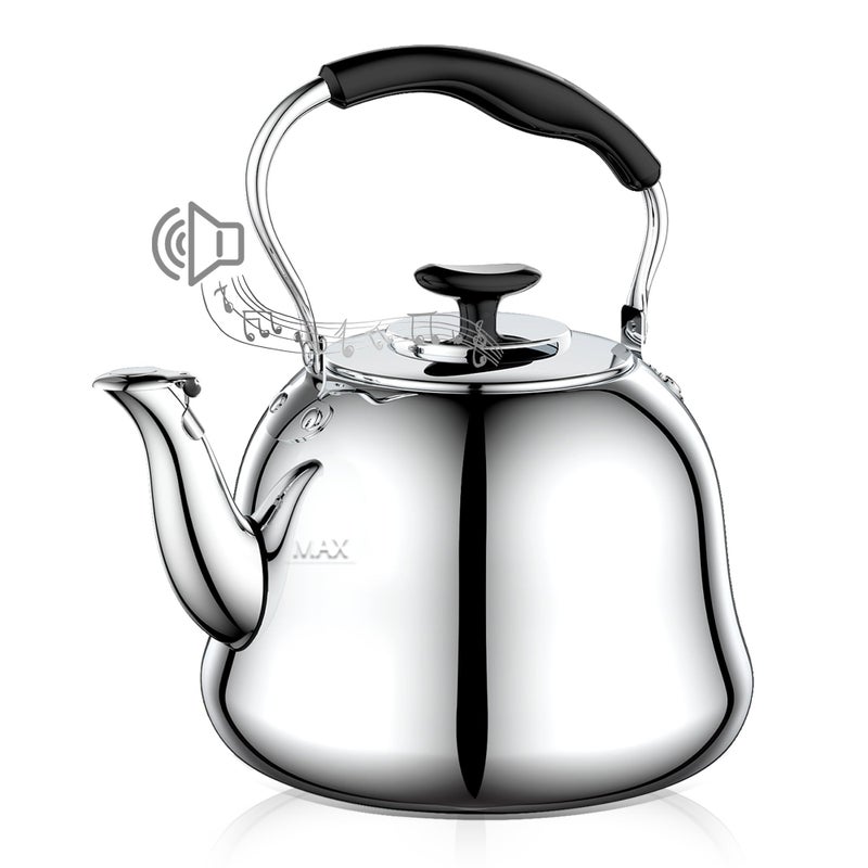 Weftnom 2L Whistling Stovetop Tea Kettle - Food Grade Stainless Steel Teapot with Fast Boil, Wide Mouth, Folding Handle, Ideal for Stove Top â€“ Perfect for Tea, Coffee & Hot Water, Mirror Finished - Image 1