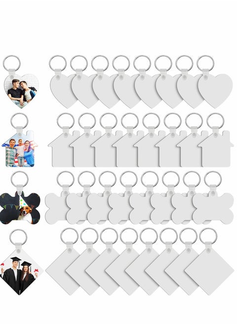 Sublimation Keychain Blanks Bulk, 36 Pcs DIY MDF Blank with Key Ring, 4 Shape Keychain, Double-Sided Printed Heat Transfer