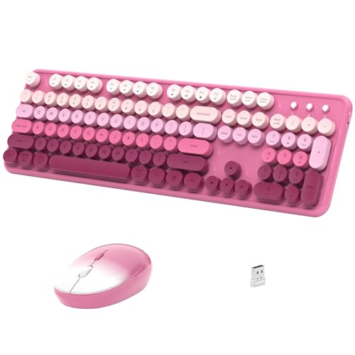Links9+ Wireless Keyboard and Mouse, Full-Size Retro Typewriter Keyboard with Round Keycaps, 2.4GHz for Windows, Mac, Laptop, PC, Desktop (Dark Pink Gradient) - Image 1