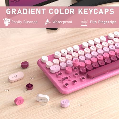 Links9+ Wireless Keyboard and Mouse, Full-Size Retro Typewriter Keyboard with Round Keycaps, 2.4GHz for Windows, Mac, Laptop, PC, Desktop (Dark Pink Gradient) - Image 2
