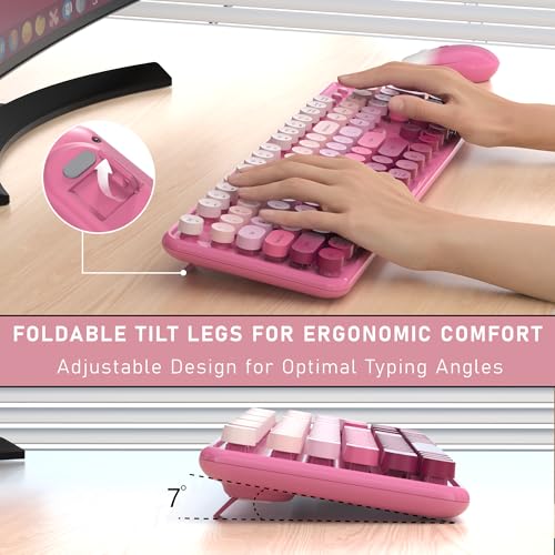 Links9+ Wireless Keyboard and Mouse, Full-Size Retro Typewriter Keyboard with Round Keycaps, 2.4GHz for Windows, Mac, Laptop, PC, Desktop (Dark Pink Gradient) - Image 5