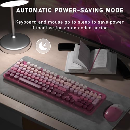 Links9+ Wireless Keyboard and Mouse, Full-Size Retro Typewriter Keyboard with Round Keycaps, 2.4GHz for Windows, Mac, Laptop, PC, Desktop (Dark Pink Gradient) - Image 4