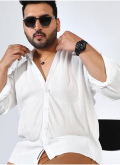 Instafab Plus Men's Chalk White Pleat-Creased Shirt  - Image 1