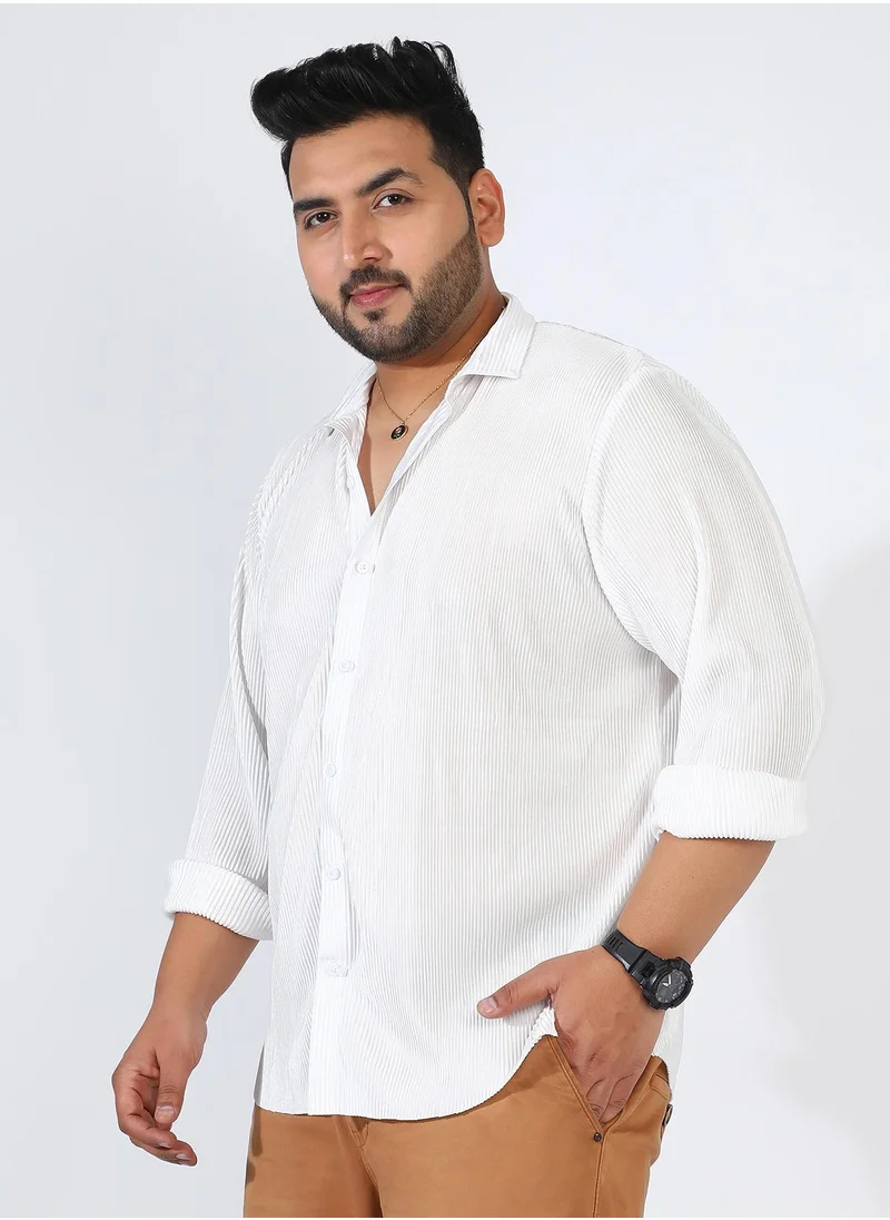 Instafab Plus Men's Chalk White Pleat-Creased Shirt