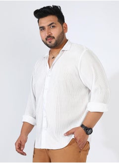 Instafab Plus Men's Chalk White Pleat-Creased Shirt  - Image 3