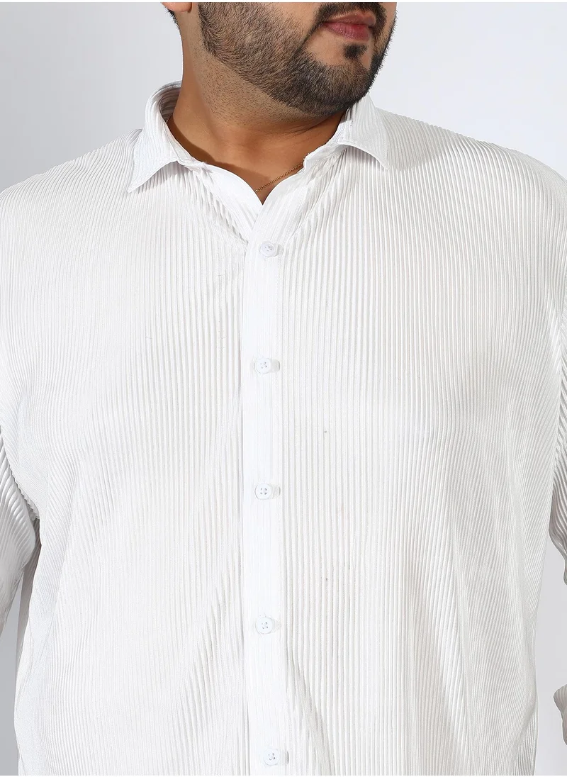 Instafab Plus Men's Chalk White Pleat-Creased Shirt