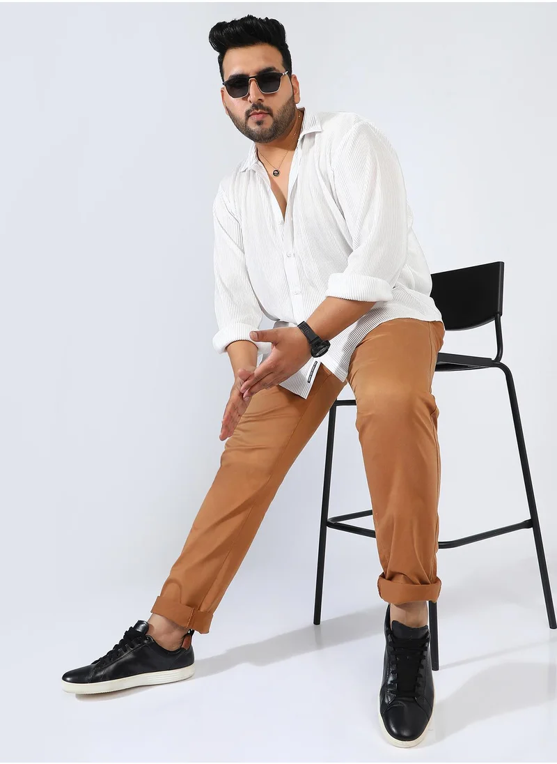 Instafab Plus Men's Chalk White Pleat-Creased Shirt