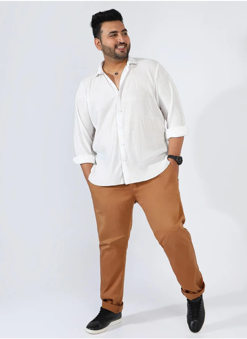 Instafab Plus Men's Chalk White Pleat-Creased Shirt