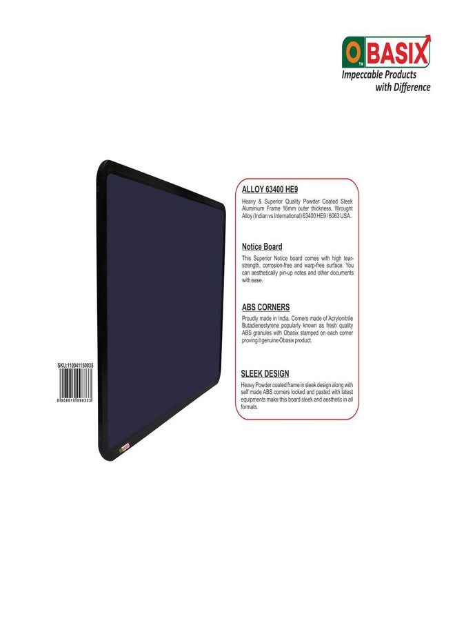 OBASIX Pin-up Bulletin Notice Board (1.5x2Feet) for School College Office|Superior Series Pin Up Board with 20 Push-pins| Powder Coated Black Frame-Blue - Image 5