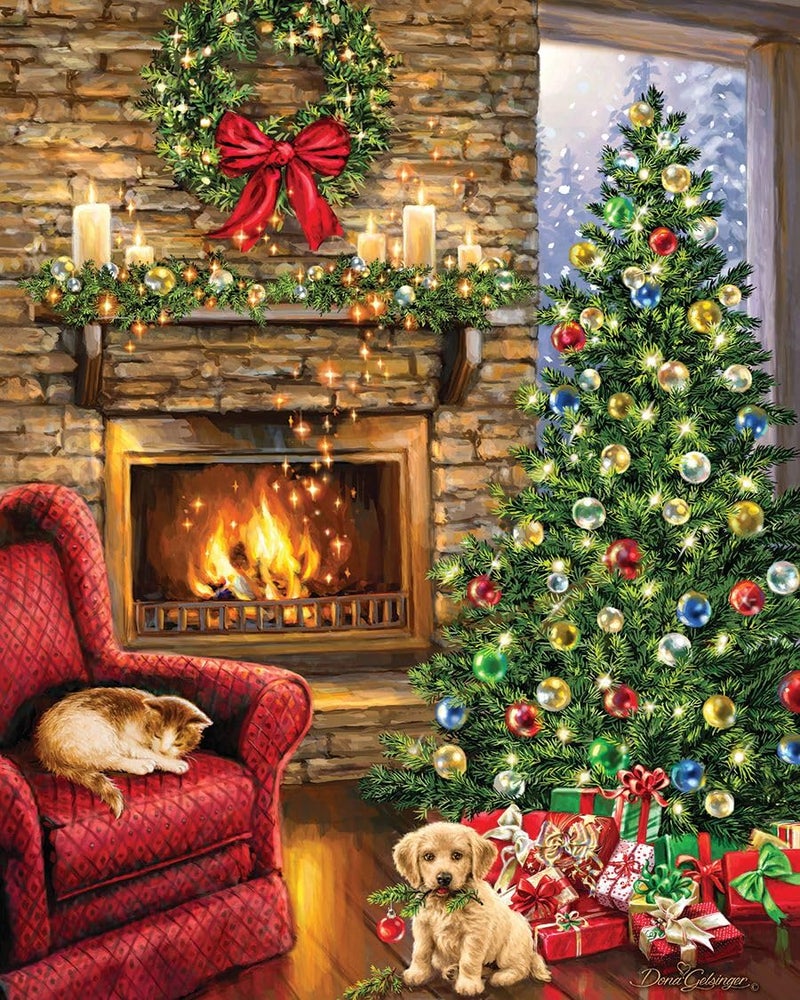 Springbok Fireside Christmas 1000 Piece Jigsaw Puzzle Holiday Themed Illustration with Holiday dcor and Furry Friends - Image 2