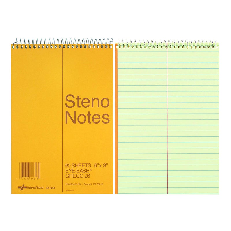 National Steno Notebook, Gregg-Ruled, Green Eye-Ease Paper, Brown Cover, 6" x 9", 60 Sheets (36646) - Image 2