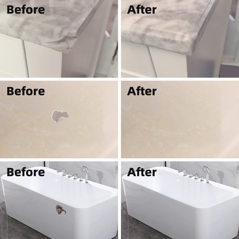 Globalcom Tile and Granite/Marble Repair Kit, Porcelain Stone and Quartz Countertops Repair Kit for Chips Dents Cracks Holes Scratch, Fix Chipped Edges Corners, Reattaches Missing Pieces - Image 4