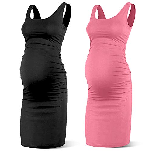 Rnxrbb Women Summer Sleeveless Maternity Dress Pregnancy Tank Scoop Neck Mama Clothes Casual Bodycon Clothing,Black+Rose L - Image 4