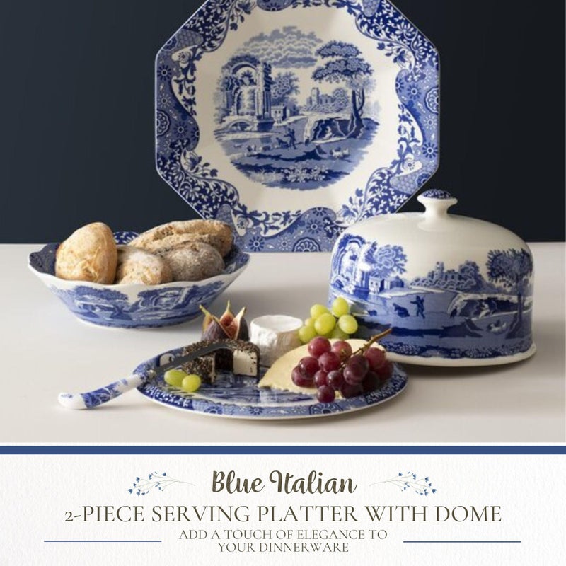 Spode Blue Italian Porcelain Serving Platter with Dome - Elegant Dessert Tray for Cakes, Pastries, Cheese - Oriental Decor Serveware, Dishwasher & Microwave Safe Treat Display Tray - Image 2