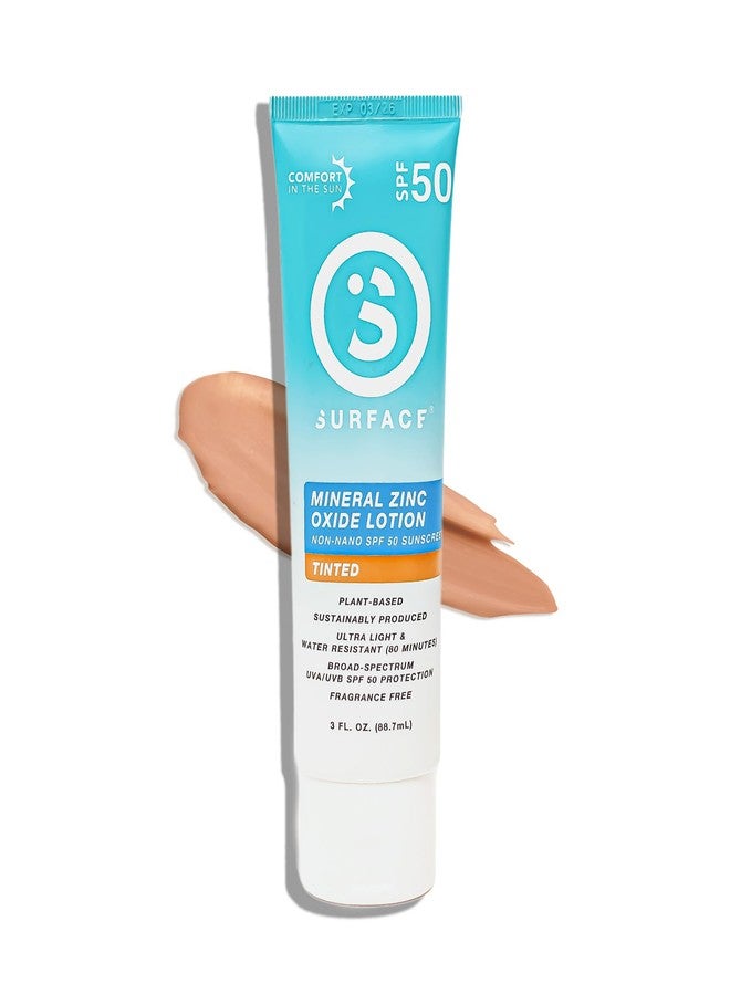 surface sun systems Surface Mineral Sunscreen Lotion SPF 50, Lightweight Non-Nano Zinc Oxide Formula, Reef Friendly, Broad Spectrum UVA UVB Protection, Water Resistant Sun Care for 80 Minutes Outdoor Use, Tinted, 3oz - Image 1