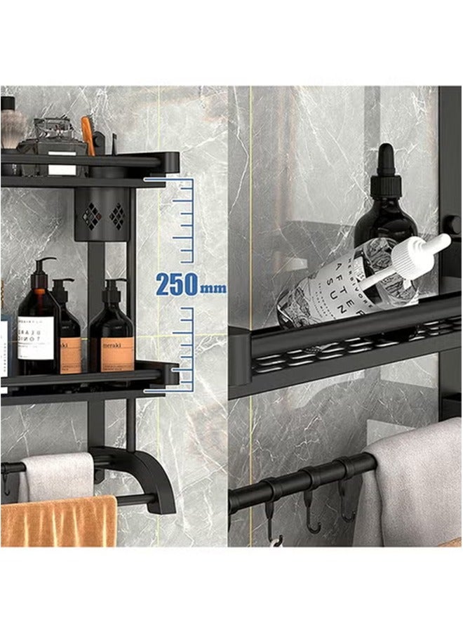 Hihonor 2 Tier Bathroom Shelf with Towel Bar,Wall Mounted Bathroom Shelf with Cup Holder,Organize Toiletries for Home/Hotel/Apartment(Black 60cm) - Image 3
