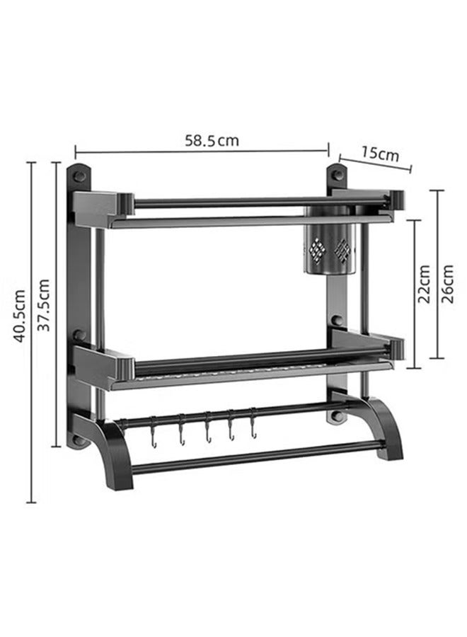 Hihonor 2 Tier Bathroom Shelf with Towel Bar,Wall Mounted Bathroom Shelf with Cup Holder,Organize Toiletries for Home/Hotel/Apartment(Black 60cm) - Image 5