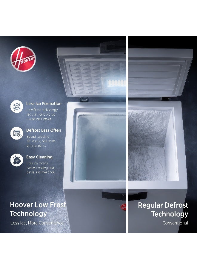 HOOVER 263L Gross Capacity - Single Door Low Frost Chest Freezer, High Energy Efficiency Cooling System, Adjustable Temperature, Silent Operation, Grey Finish, 1 Year Warranty – HCF-K263-GR 263 L 1 W HCF-K263-GR Grey - Image 4