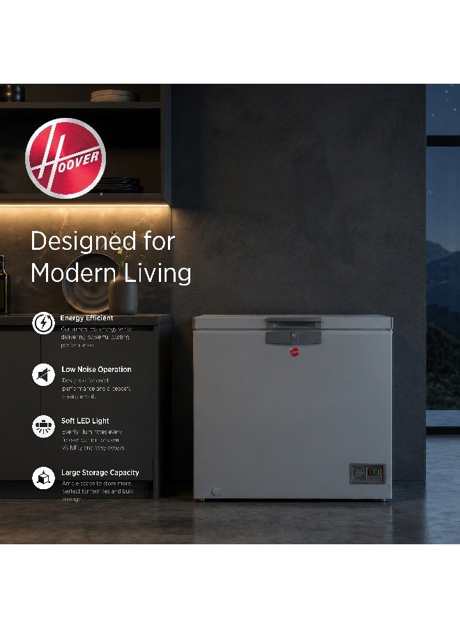 HOOVER 263L Gross Capacity - Single Door Low Frost Chest Freezer, High Energy Efficiency Cooling System, Adjustable Temperature, Silent Operation, Grey Finish, 1 Year Warranty – HCF-K263-GR 263 L 1 W HCF-K263-GR Grey - Image 3