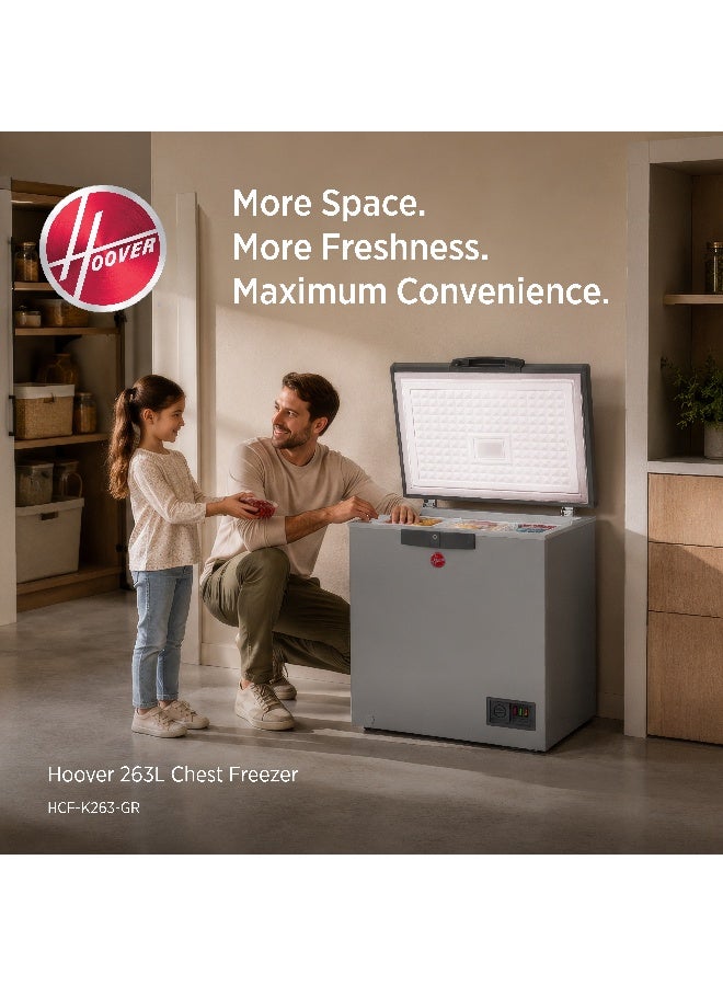HOOVER 263L Gross Capacity - Single Door Low Frost Chest Freezer, High Energy Efficiency Cooling System, Adjustable Temperature, Silent Operation, Grey Finish, 1 Year Warranty – HCF-K263-GR 263 L 1 W HCF-K263-GR Grey - Image 2