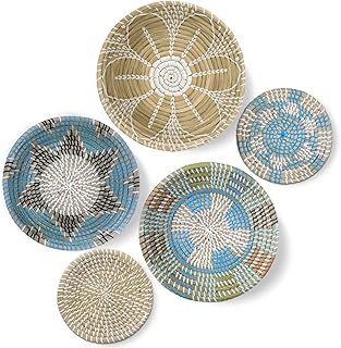 COYACOOL Hanging Woven Wall Basket Decor - Wicker Wall Baskets Decor Boho Flat set of 5 Ã¢â‚¬â€œ Boho Wall Decor Art - - Image 1