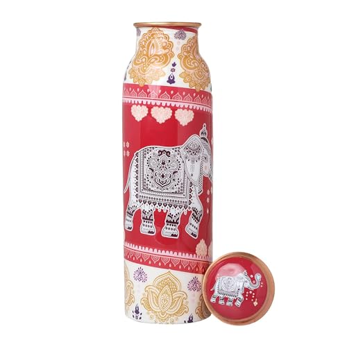 MERCAPE® - 100% Pure Joint Less Copper Bottles for Water with Leak Proof Lid Flower Printed | Ayurveda BPA Free & Non Toxic | Ayurvedic Office | Gym Yoga Bottle - 950ml (Print 8) - Image 5