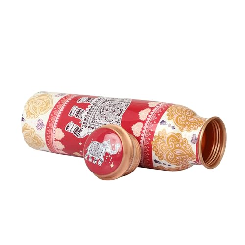 MERCAPE® - 100% Pure Joint Less Copper Bottles for Water with Leak Proof Lid Flower Printed | Ayurveda BPA Free & Non Toxic | Ayurvedic Office | Gym Yoga Bottle - 950ml (Print 8) - Image 3