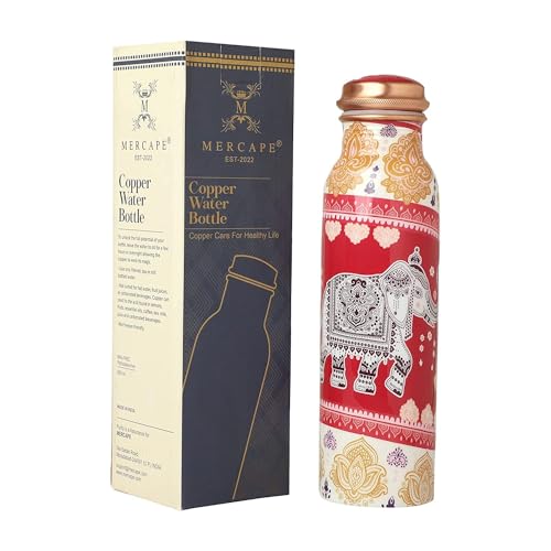 MERCAPE® - 100% Pure Joint Less Copper Bottles for Water with Leak Proof Lid Flower Printed | Ayurveda BPA Free & Non Toxic | Ayurvedic Office | Gym Yoga Bottle - 950ml (Print 8) - Image 1