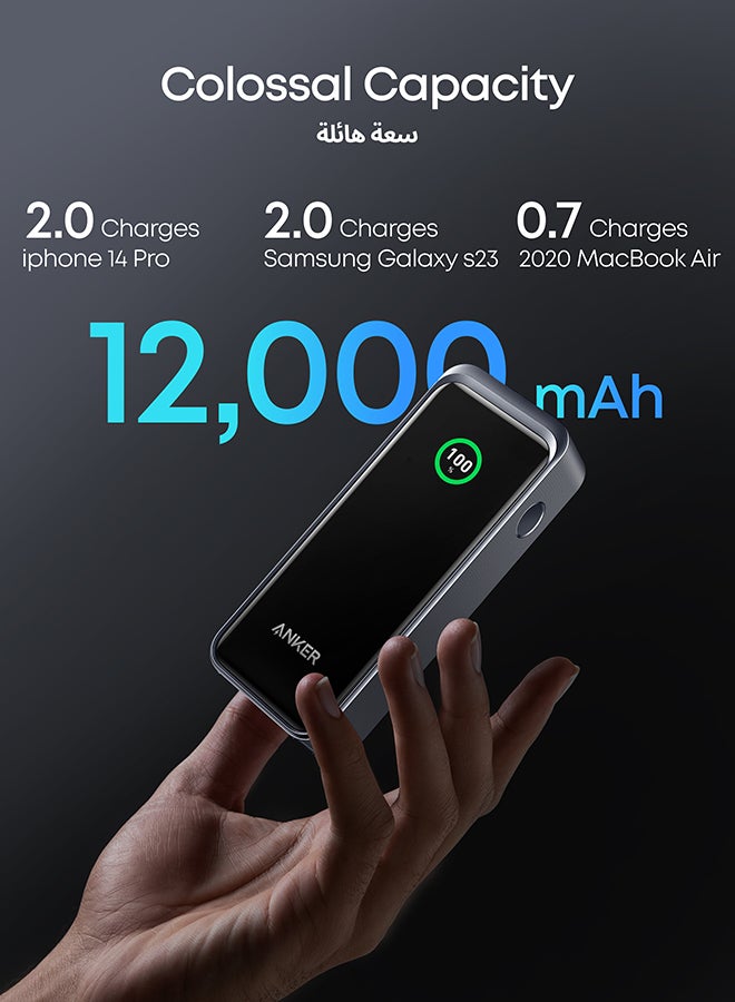 باور بانك برايم بقدرة 12000 مللي أمبير في الساعة مع شاحن محمول بمنفذين بقدرة 130 وات وشاشة رقمية ذكية أسود - Image 4