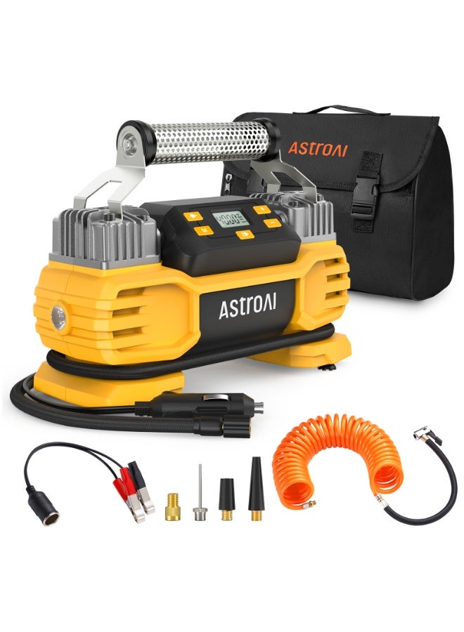 أسترواي ضاغط هواء مضخم الإطارات AstroAI 12V DC 160PSI مع شاشة ، أسطوانات مزدوجة ثقيلة ومحركات مزدوجة ، مضخة إطارات مزدوجة الطاقة للسيارات الرباعية الرباعية ، RVs ، ORVs ، الشاحنات ، السيارات ، فراشات الهواء ، إيقاف التشغيل ، ضوء LED للهدايا - Image 1