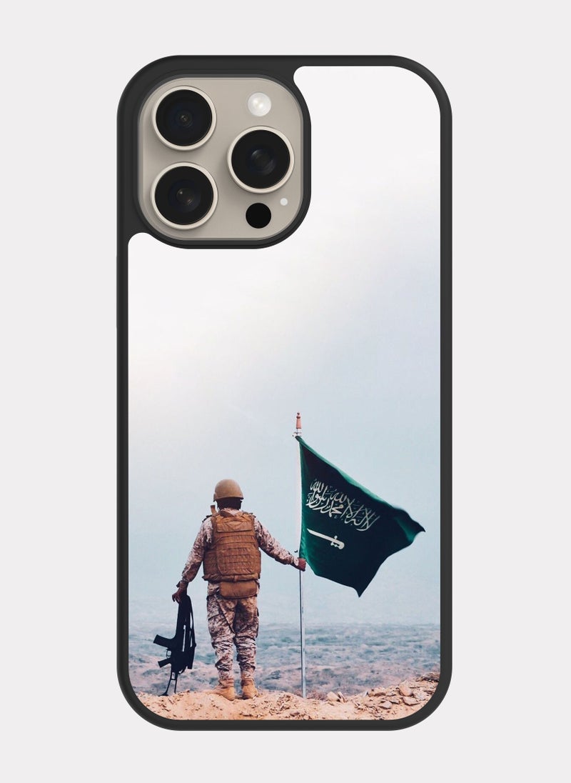 PXLAAT iPhone 15 Pro Max case cover Saudi Soldier with Flag - Image 1
