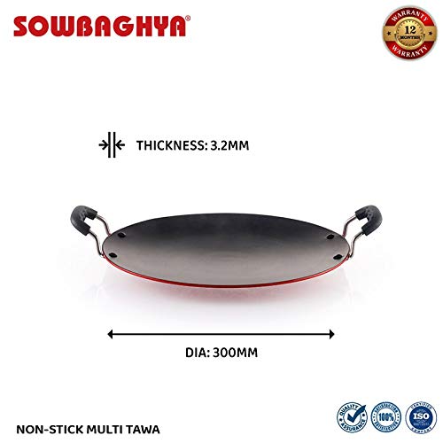 SOWBAGHYA Non-Stick Multi Tawa (30 cm, Black, Induction Friendly) – 3.2 mm Thickness, Residue-Free Cooking for Dosa & Roti - Image 3