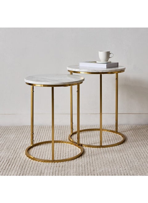Portia 2-Piece Marble Top Nest of Table Set 40 x 50 x 40 cm