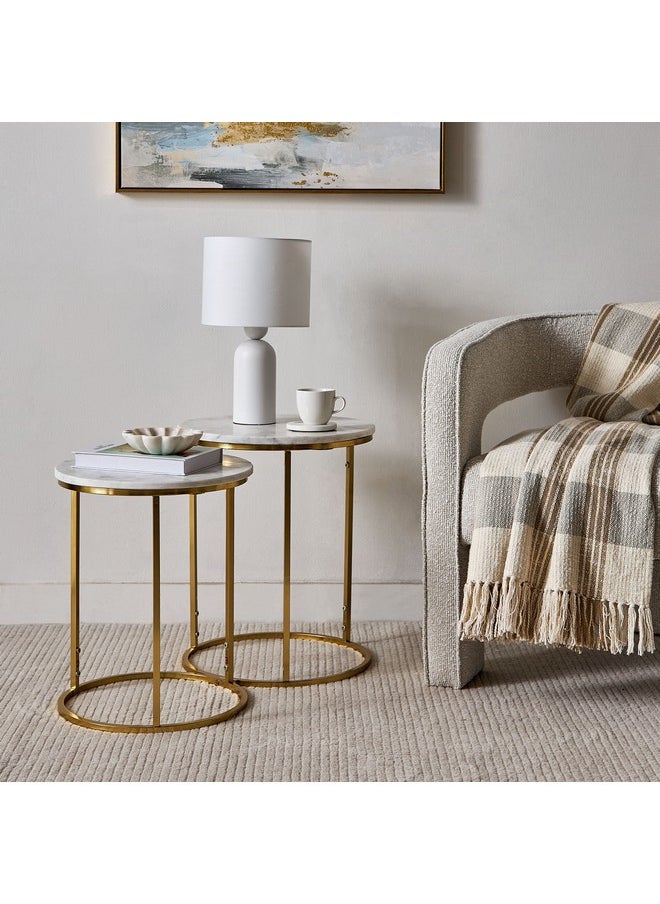 Home Box مجموعة طاولات مكونة من 2 قطعة بسطح رخام بحجم 40 × 50 × 40 سم  - Image 5