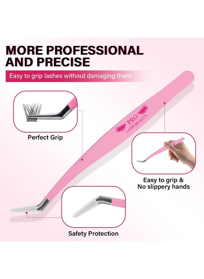 PRO LASHBEAUTY Pro Lash Tweezers Eyelash Applicator For Lash Clusters 3 In 1 Diy Lash Extension Professional Lash Tweezers Kit Super Grip Eyelash Tweezers With Lash Brush(3 Pcs-02)  - Image 2