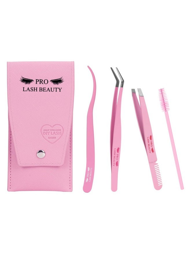 PRO LASHBEAUTY Pro Lash Tweezers Eyelash Applicator For Lash Clusters 3 In 1 Diy Lash Extension Professional Lash Tweezers Kit Super Grip Eyelash Tweezers With Lash Brush(3 Pcs-02)  - Image 1