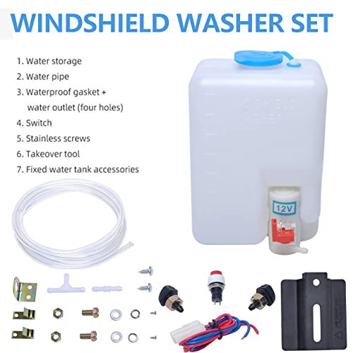 Wadoy 12V Universal Car Windshield Washer Pump System with Jet Button Switch 160186 Reservoir Tank Bottle Kit Universal Windshield Washer Kit - Image 2