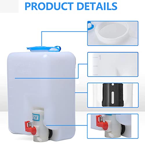 Wadoy 12V Universal Car Windshield Washer Pump System with Jet Button Switch 160186 Reservoir Tank Bottle Kit Universal Windshield Washer Kit - Image 3