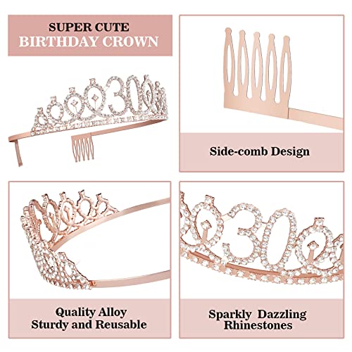 Juesly 30th Birthday Decorations for Her, Including Sash, Crown/Tiara, Candles, Cake Topper, 30th Birthday Gifts for Her - Image 5