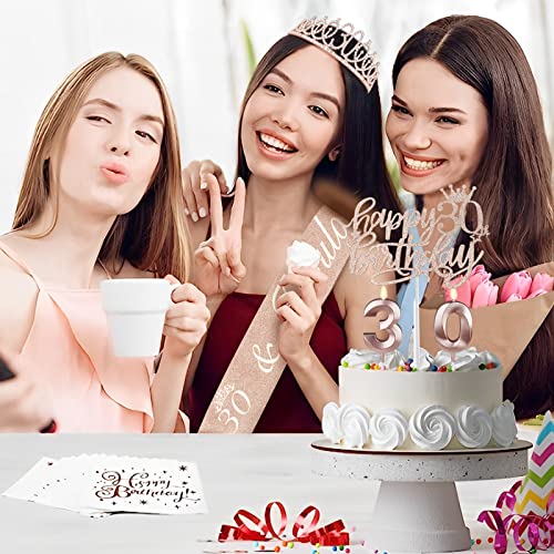 Juesly 30th Birthday Decorations for Her, Including Sash, Crown/Tiara, Candles, Cake Topper, 30th Birthday Gifts for Her - Image 2