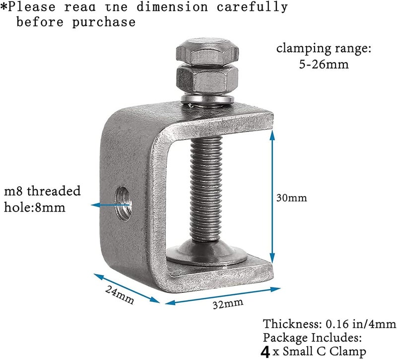 KYIEN 4Pieces 304 Stainless Steel C-Clamp Heavy Duty C-clamp Woodworking Welding Building Household Tiger Clamp G-Clamp - Image 2