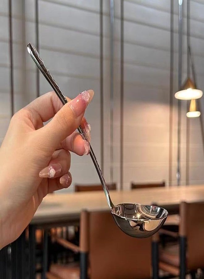 ZDFQly Gravy Ladle, Hammered Small Sauce Ladle, Soup Ladles 18/10 Stainless Steel, 7.08 In (Silver) - Image 5