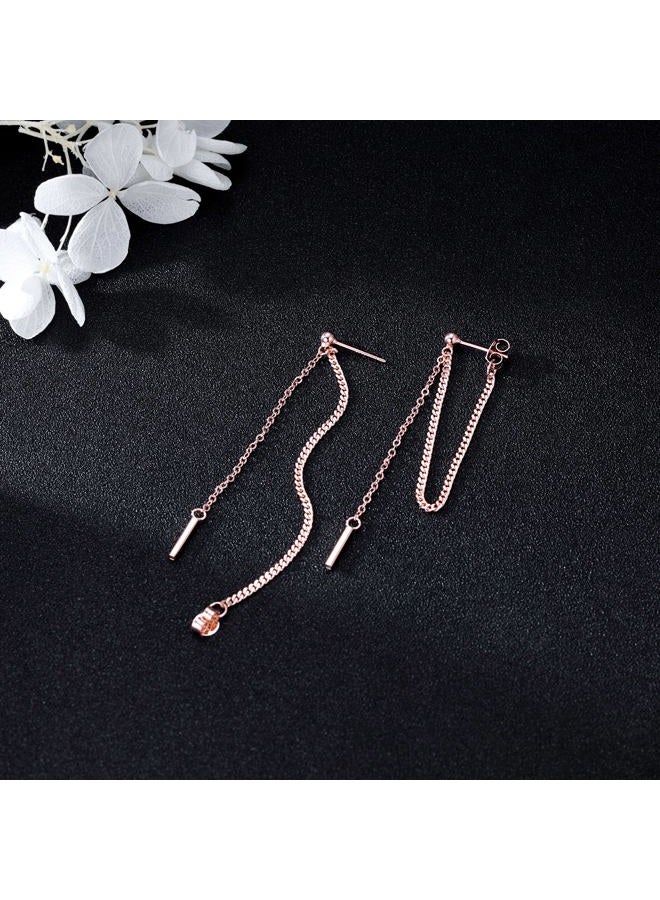 SLUYNZ Solid 925 Sterling Silver Bar Dangle Earrings for Women Minimalist Dangle Earrings Threader Chain (C-Rose Gold Plated) - Image 3