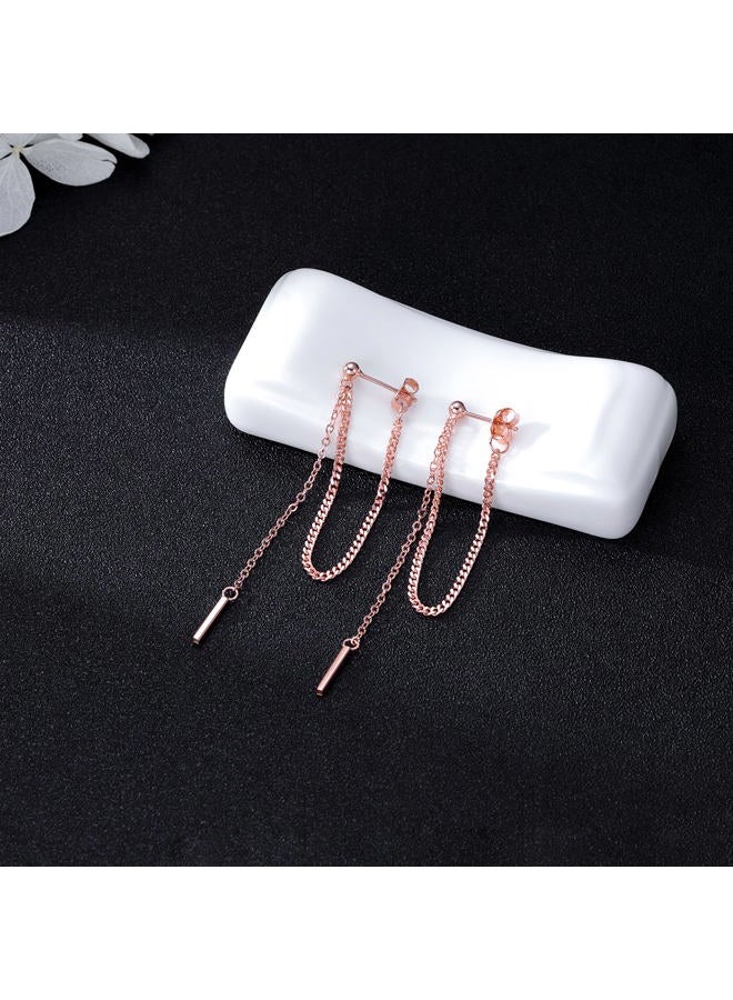 SLUYNZ Solid 925 Sterling Silver Bar Dangle Earrings for Women Minimalist Dangle Earrings Threader Chain (C-Rose Gold Plated) - Image 5