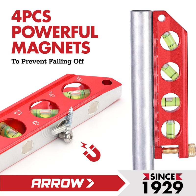 Arrow Fastener ARROW 6.3-Inch Torpedo Level, Magnetic Leveler with 0Â°/30Â°/45Â°/90Â° Bubbles, Top-view Windows, Aluminium Alloy Frame, Dual Metric and SAE Scales - Image 3